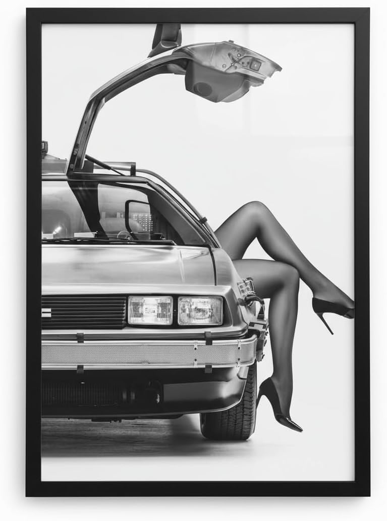 DeLorean impression d'art noir et blanc David Drake affiche encadrée luxe