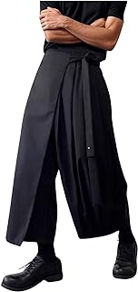 Pantalones de falda para hombre, cintura anudada, pierna ancha, pantalones harén recortados, pantalones Y2K Hipple