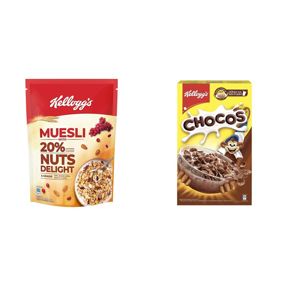 Kelloggs Combo, Kelloggs Muesli with 20% Nuts Delight Pouch, 500 g and Kelloggs Chocos, High in Protein, B Vitamins, Calcium and Iron, 700g (B08D3R79H3) Amazon Price History, Amazon Price Tracker
