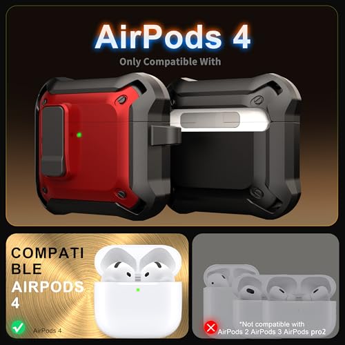 Image of RFUNGUANGO for AirPods 5 /4 Case (2026 /2024) with Lock, Red