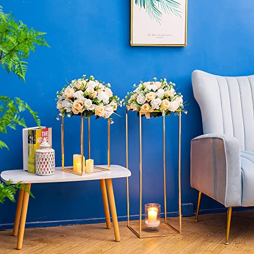 Column Vases Wedding Centerpieces For Tables - 10 Pcs Metal Flower Stand, Inweder Gold Tall Floor Vase, 31.5In Rectangular Geometric Flower Rack For Wedding Decorations, Event, Party, Home #TOP4