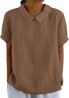Summer Linen Clothes Women 2025 Women's Trendy Oversized Short Sleeve Blouses Cute Solid V Neck Tops for Womens
