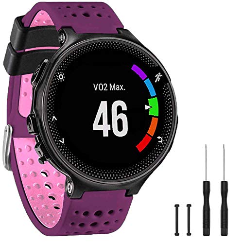 GVangel Correa compatible con Garmin Forerunner 235, correa de repuesto de silicona suave para reloj inteligente 220/230/235/620/630/735XT/235 Lite para mujeres y hombres (púrpura-rosa)