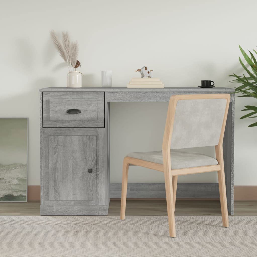 Scrivania per computer, tavolo da lavoro grigio Sonoma con cassetto e mensola, 115 x 50 x 75 cm, per ufficio, casa, studio, con spazio e design salvaspazio