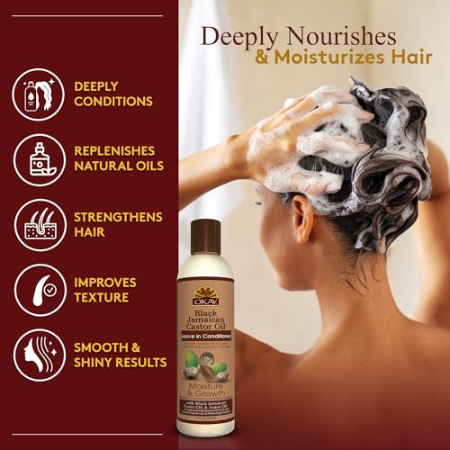 OKAY Black Jamaican Castor Oil Leave In Conditioner - Hair Moisturizer for Women and Men, Natural Hair Product for Hair Growth, Curly Hair Grease for Smooth, Moisturized Hair - 8 oz (Pack of 1)2