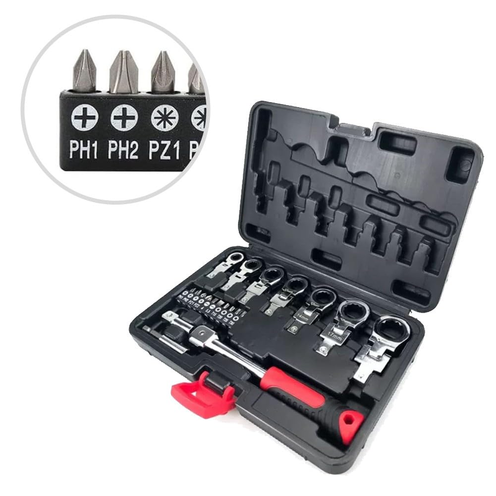 Set di 20 chiavi a cricchetto con punte per cacciavite, dimensioni testa 8-19 mm e punte Torx/PH/PZ, per riparazione auto e bici, custodia inclusa