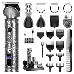 Surker Beard Trimmer for Men, 7 in 1 Professional Grooming Kit ，T-Blade Trimmer, Electric Shaver, Nose & Body Trimmer, Hair Clipper, Cordless, USB Rechargeable with LED Display