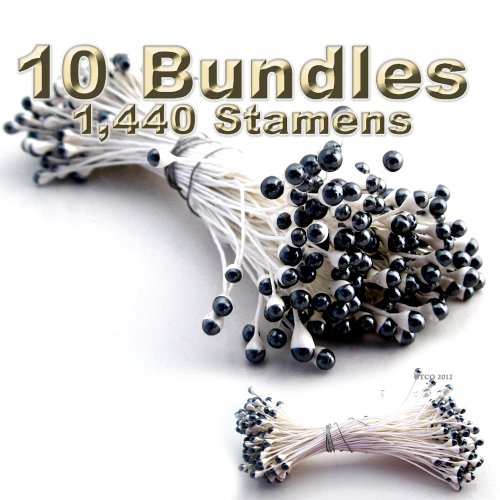 One Bundle Of 144 Stamen Vintage Pearl Stamen (Pistil), 3Mm Head 2In Long, Two-Tone Top, White Stem, White Head With Black Tip #TOP1