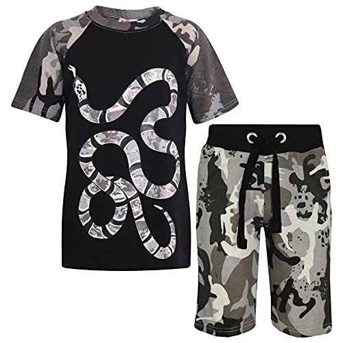 A2Z 4 Kids Snake Camo Print Top & Shorts Set T-Shirt a Maniche Corte a Contrasto Bicolore - Snake Shorts Set Camo Charcoal 9-10