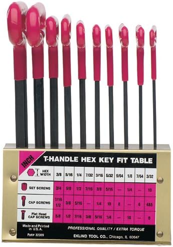 Eklind 50190 3/32"- 3/8" x 9"OAL 10 Pc Long Reach Cushion T-Handle Hex Key Set