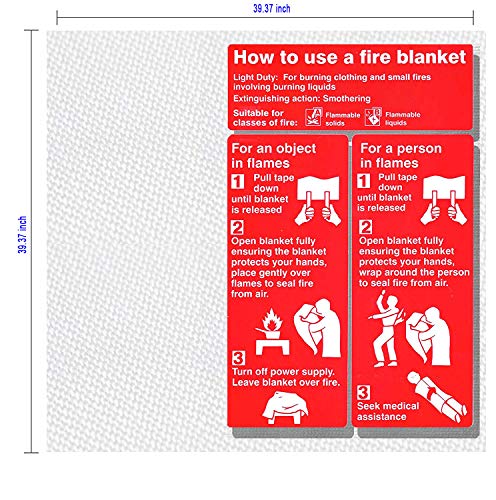PADOMA Fire Blanket Fire Suppression Blanket (2 PACK) Heavy Duty Fiberglass Cloth, Emergency Fire Safety Blanket Reusable For People, Designed For Kitchen, Fireplace, Grill, Car, House, 39.3X 39.3inch