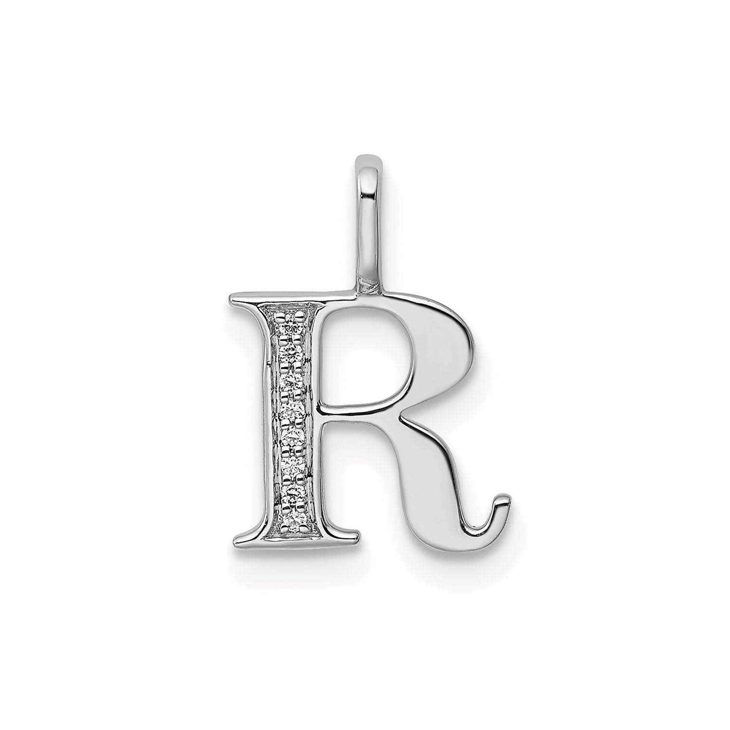 Colgante oro blanco 14k letra R con diamantes ideal para realzar tu estilo de oficina 7