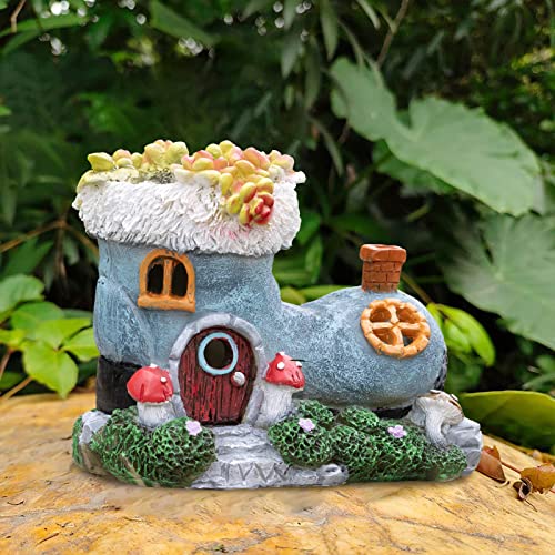 Vzvxcc Boot Fairy House Garden Statue With Solar Light, Outdoor Resin Fairy House Solar Powered Statues Garden Cottage Figurine For Patio Lawn Yard Decorations (4.7" Tall Boot Fairy House) #TOP5