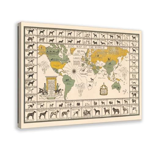 Carte du monde de 1935 en toile, cadeau déco rétro idéal