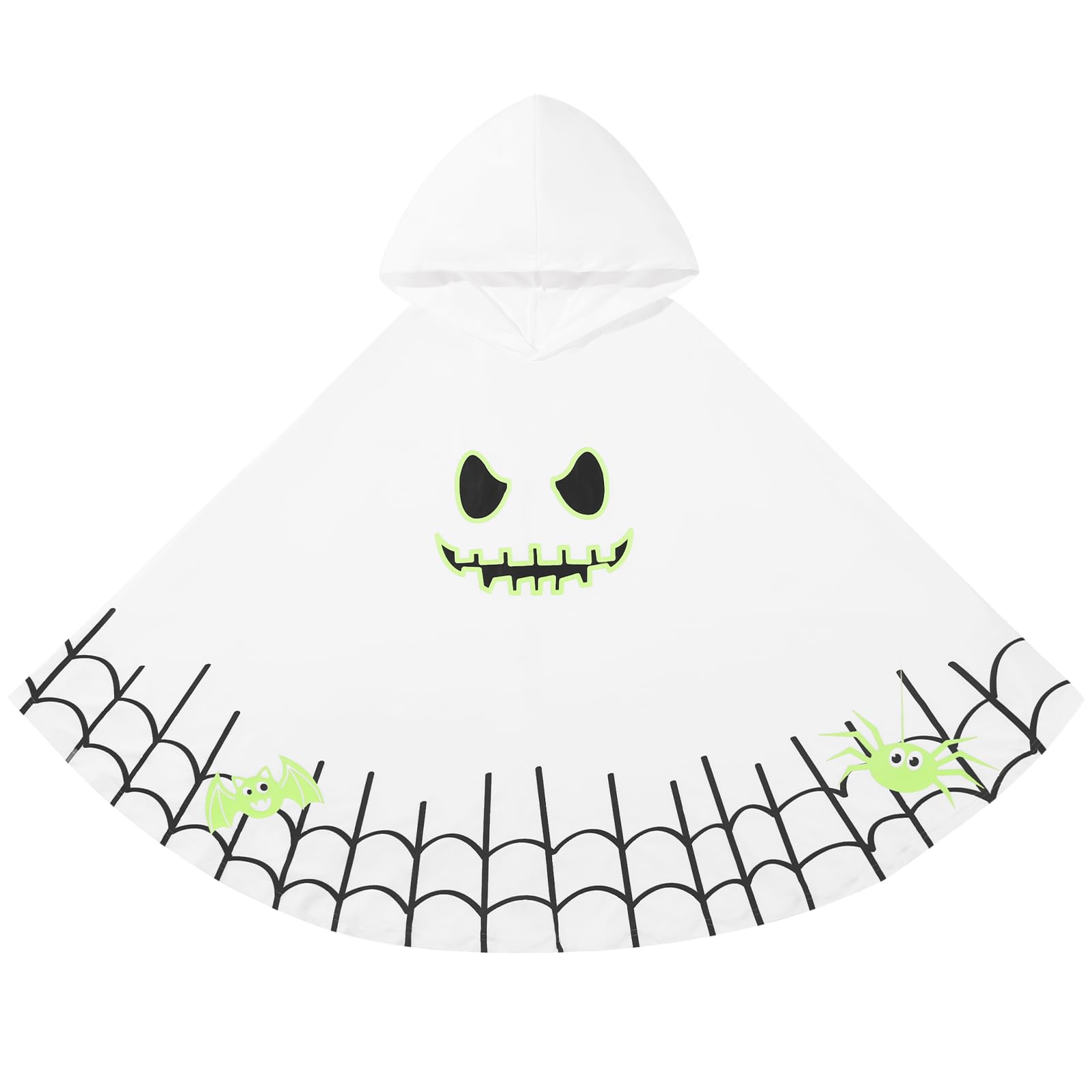 Hotfiary Kids Ghost Costume Glow in the Dark, 6-9 Years & Spider Web, Boys Girls Halloween Costume Cape Hooded Cloak, Toddler Luminous Ghost Outfit Hoodie Poncho, Children Spooky Fancy Party Dress Up