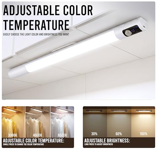 Image of Gesto 40CM Rechargeable Motion Sensor LED Light for Wardrobe, Cabinet, Kitchen, Under Stairs & Shelf, 2400mAh Closet Light, 3 Color Modes, Adjustable Brightness, Magnetic Night Light for Study Table
