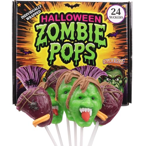 Zombie Halloween Lollipops, Individually Wrapped Candy, 24 Count | Zombie Face Design, Watermelon and Green Apple Flavored, Trick or Treat Candies, Haunted House Snacks, 10.16oz, 24 Pieces - image 1