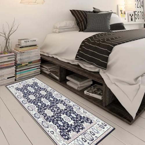 Alfombra de cocina lavable gris y azul de 70x180 cm para pasillo 3