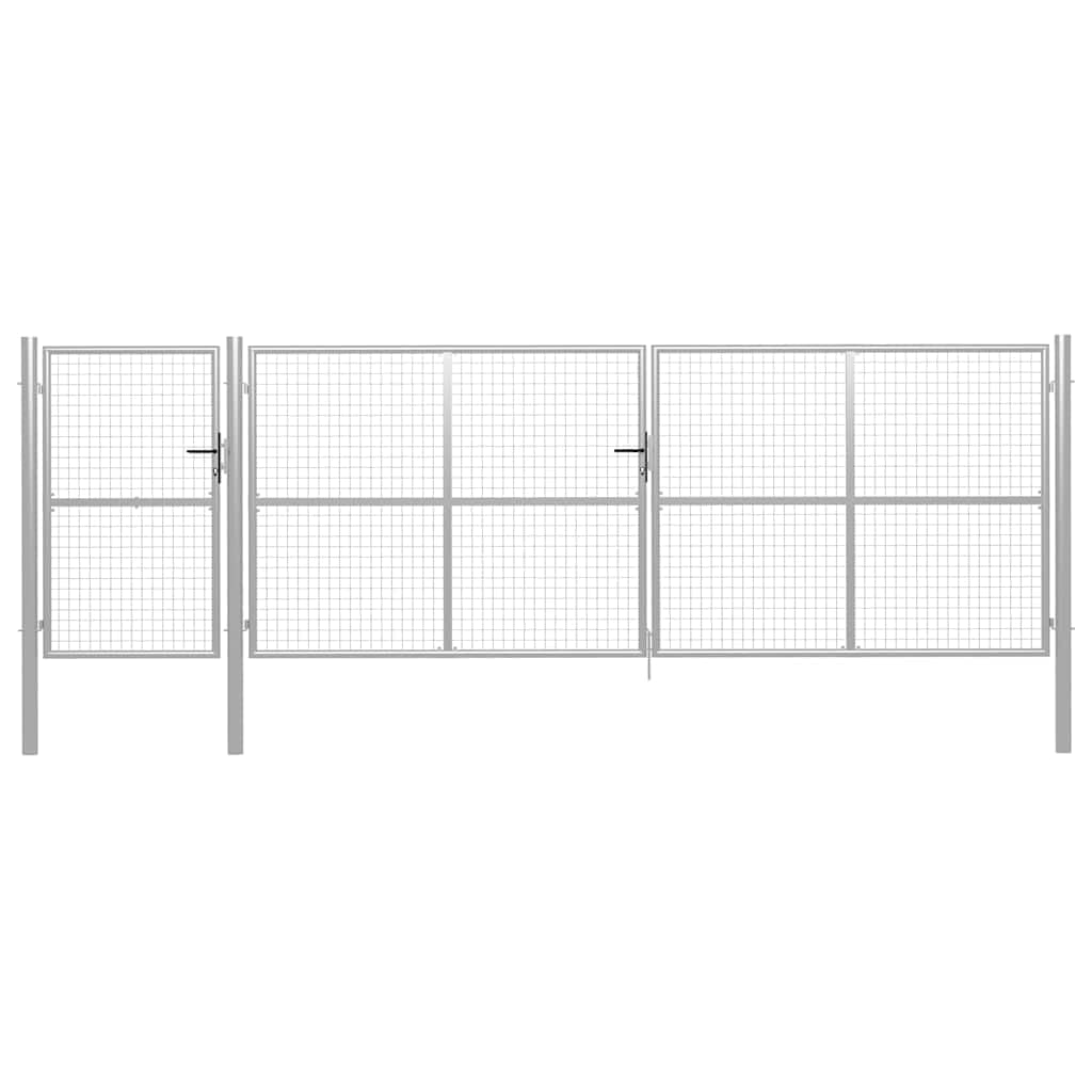 Brama ogrodowa ze stali 500 x 150 cm, srebrna, bramka ogrodzeniowa z zamkiem i uchwytem, regulowana szerokość 503-512 cm, wytrzymała brama podwórza do ogrodu, wjazdu, wjazdu i zabezpieczenia