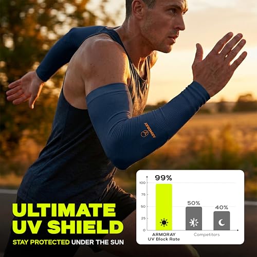 Image of ARMORAY Arm Sleeves for Men or Women - Compression Warmers to Cover Tattoo - for Basketball Golf Running Football Cycling or Sun Protection