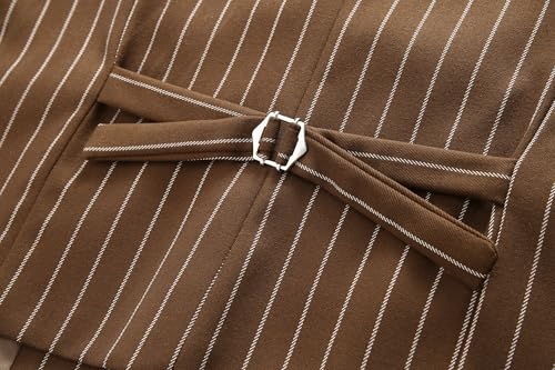 MOGU Mens Striped Vest - Slim Fit Dress V-Neck Waistcoat Sleeveless Pinstripe Suit Vest for Casual Formal Size 40 fit Chest 40 Brown3