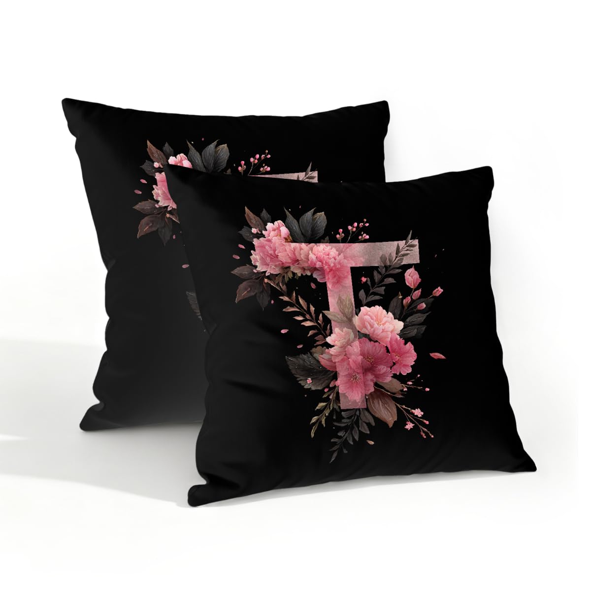Outdoor Pillow Covers Waterproof Pillowcases 18x18in Set of 2 Boho Flower Alphabet T Decorative Throw Cushion Case for Couch Sofa Garden Patio Furniture