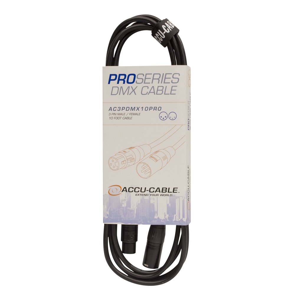 Accu Cable, PRO Series DMX Stage Light Cable, 3 Pin Connection AC3PDMX10PRO (10 FT)