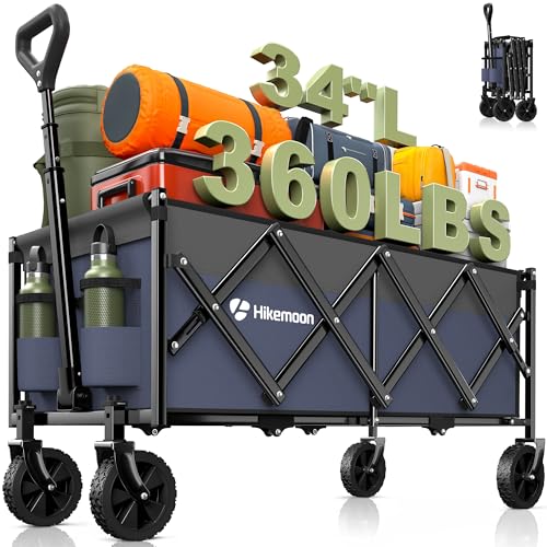 HIKEMOON 34'' Extra Long Folding Portable Wagon, 120L 360LBS Purple