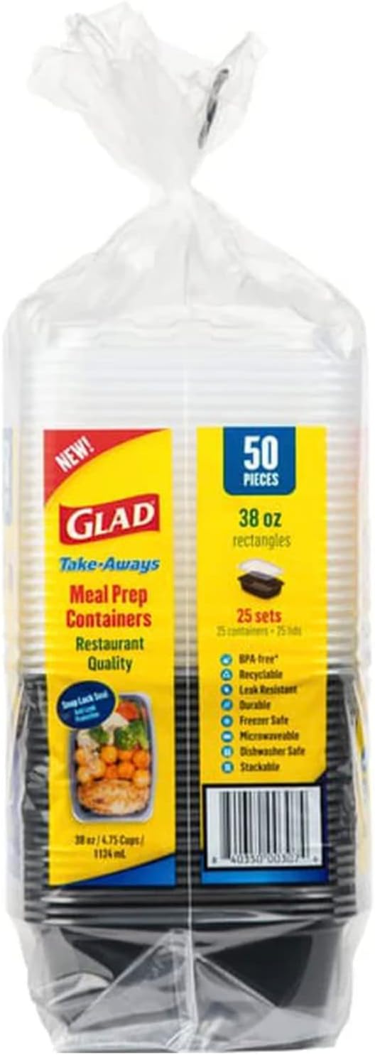 Glad 38-oz Rectangular Food Container Pack of 25 : Health & Household