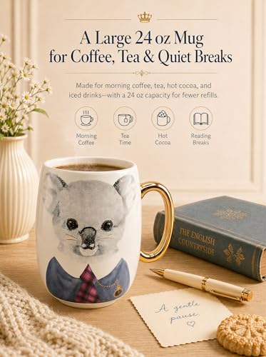 Taza de cerámica animal 24oz con asa dorada miniatura 2
