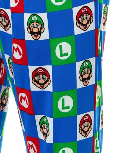 Seven Times Six Super Mario Pajamas Men's Character Logo Checkered Lounge Sleep Pants (Large)