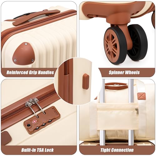 Image of Cosbarn Luggage Sets 5 Piece Suitcases with Wheels, Suitcase Set ABS Hard Case Luggage with TSA Lock Spinner Wheels Durable Travel Luggage