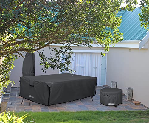 Ultcover 600D Tough Canvas Durable Rectangular Patio Table And Chair Cover - Waterproof Outdoor General Purpose Furniture Covers 111 X 74 Inch, Black #TOP5