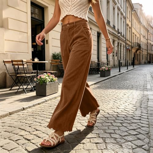 Corduroy Pants Women Scalloped Hem Baggy Wide Leg Pants Loose Trousers - image 2
