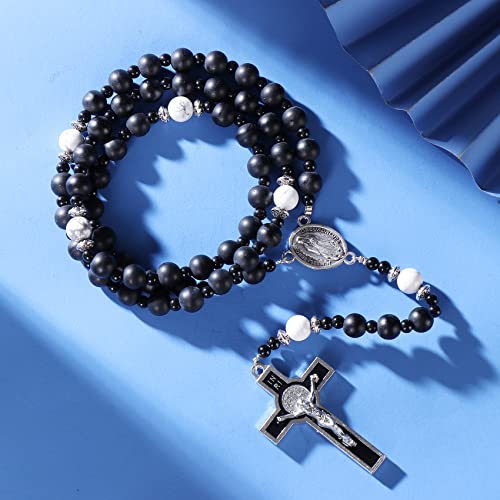 HANDMADE Catholic 8mm Beads Rosary for Men Wearable Large Black Rosary Necklace with Miraculous Medal Rosaries Catholic Gifts2