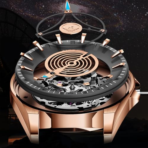 Image of OUPINKE Watch for Men Skeleton Self Winding Mechanical Automatic Luxury Dress Black Wrist Watch Waterproof Luminous Tungsten Sapphire Crystal
