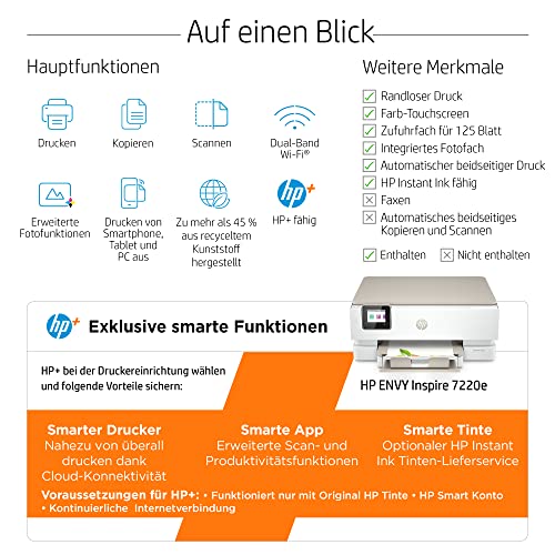 HP Envy Inspire 7220e Multifunktionsdrucker, Tintenstrahldrucker, 3 Monate gratis drucken mit HP Instant Ink inklusive, HP+, Drucken, Scannen, Kopieren, Fotodruck, DIN A4, WLAN, Airprint – Bild 3