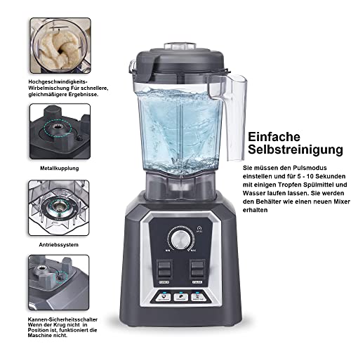 BioloMix blender, 2.200 W, smoothiemixer, zelfreinigende functie, ingebouwde timer, krachtige mixer met container van 2 liter, zonder BPA (T5800) - Afbeelding 6
