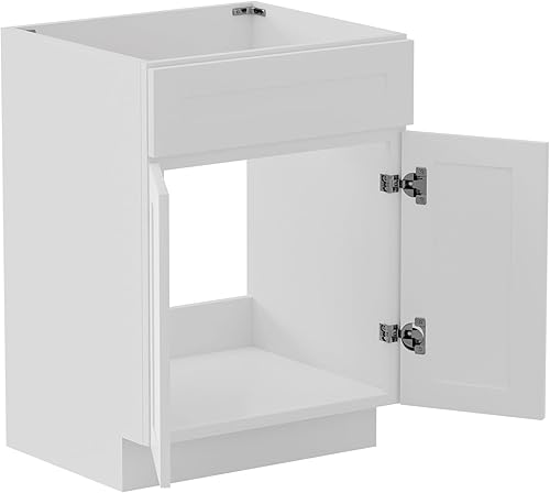 Miniatura 9 de KitchenMan Mueble de baño de 24 pulgadas sin parte superior y lavabo, armario de almacenamiento de baño sin ensamblar con 2 puertas no incluye asas,