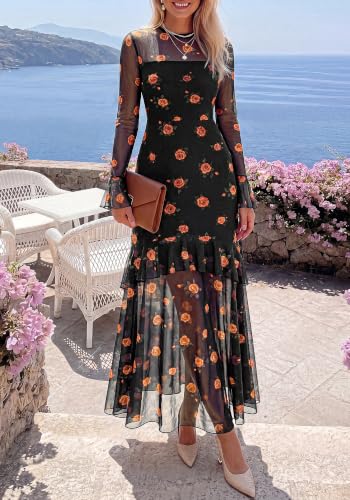 Image of BTFBM Elegant Wedding Guest Dress Long Sleeve Maxi Dresses for Women