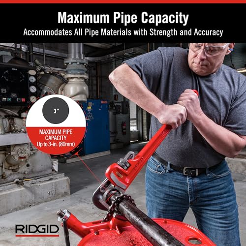 RIDGID 31030 Heavy-Duty Straight Pipe Wrench, 24" Sturdy Plumbing Wrench with Self Cleaning Threads and Hook Jaws, Red, Small by RIDGID - Image 3