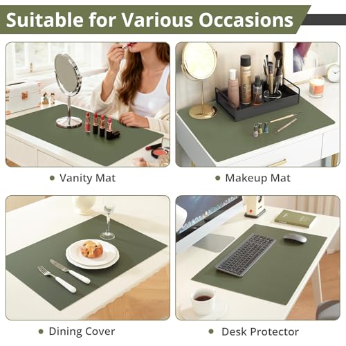 Image of LovePads Makeup Mat for Vanity, 14 x 24 Dual-Sided Desk Pad & Vanity Cover Top, Waterproof PVC Protector Mat for Dresser, Nail Art, Craft Table (Green+Grey)