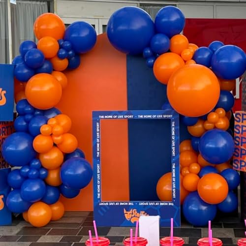 Image of YMSZ Blue and Orange Balloons Arch Kit, 134pcs Royal Blue and Orange Balloons for Birthday, Graduation, Baby Shower Party Decorations