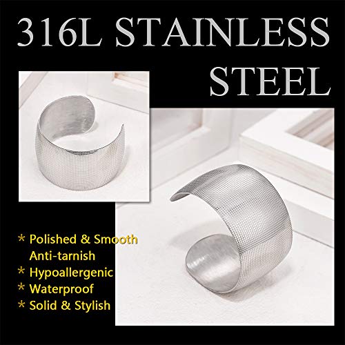 U7 Women 38Mm Wide Grid Pattern Stainless Steel Statement Wristband Bangle Open Cuff Bracelet #TOP4