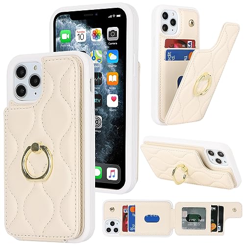 Image of for iPhone 11 Pro Case with Card Holder,iPhone 11 Pro Wallet Case for Women,Credit Card Holder,Stand Ring Kickstand and RFID Blocking,PU Leather Phone Case 5.8 inch(Beige)