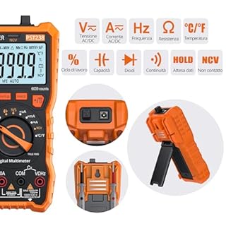 Proster Multimetro Digitale 6000 Conteggi 20A 1000V TRMS Auto Range Rilevatore NCV Misuratore di Tensione Corrente DC AC Temperatura Capacità Resistenza Diodo Tester di Continuità con una Borsa