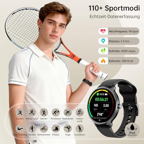 Smartwatch Herren Damen Rund, 1.27" AMOLED Smart Watch mit Telefonfunktion, Fitnessuhr Herren mit Pulsuhr Schlafmonitor Schrittzähler… – Ansicht 4