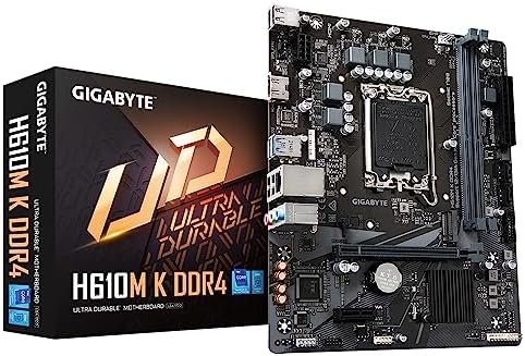 Gigabyte H610M K DDR4 Motherboard - Supports Intel Core 14th Gen CPUs, up to 3200MHz DDR4, 1xPCIe 3.0 M.2, GbE LAN, USB 3.2 Gen 1