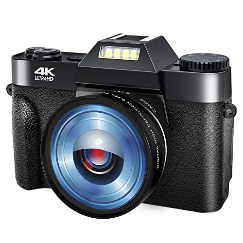 4K Digital Camera 48MP Vlogging Camera with YouTube 30FPS Video Camera Camcorder 16X Digital Zoom Camera with Flip Screen Included 32GB Macro Card and 2 Batteries
