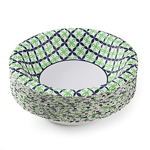 image for Glad Round Disposable Paper Bowls with Blue and Green Happy Daisies De